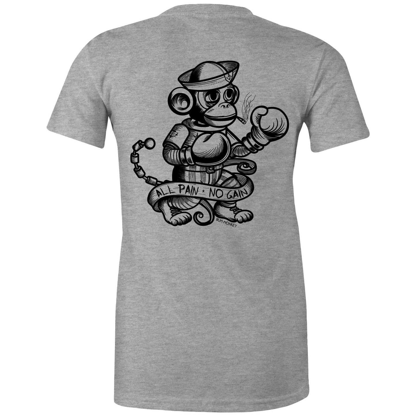 RumMonkey-American-traditional-tattoo Grey Marle / Extra Small All pain, No gain - Women’s grey shirt