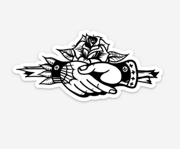 RumMonkey-American-traditional-tattoo Hand Shake and Rose - Sticker