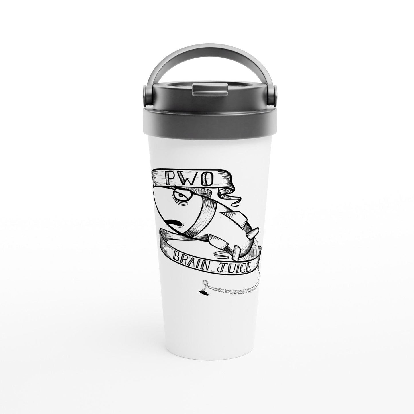 RumMonkey-American-traditional-tattoo Print Material Mugs, White 15oz Stainless Steel Travel Mug PWO Brew Mug - Sleepy Missile
