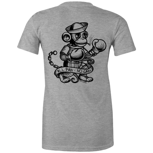 RumMonkey-American-traditional-tattoo Grey Marle / Extra Small All pain, No gain - Women’s grey shirt