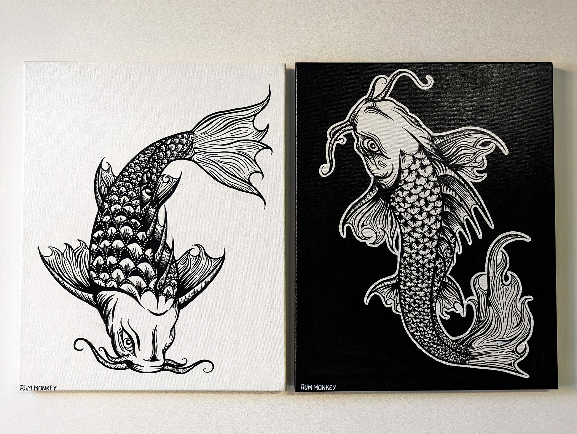 RumMonkey-American-traditional-tattoo Koi Pair