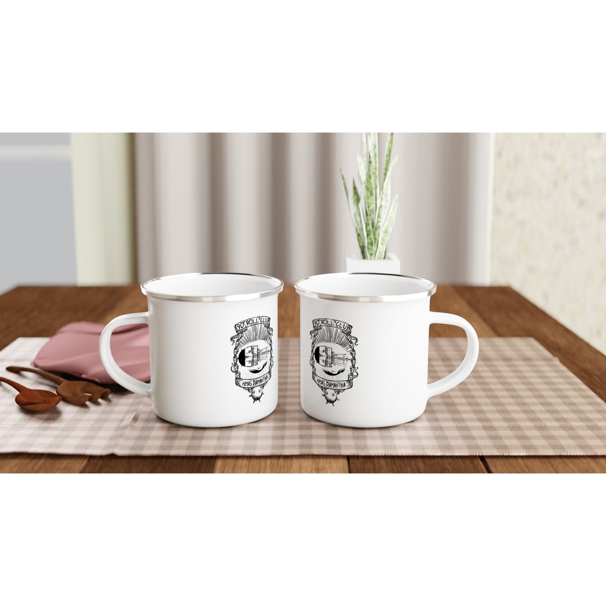 RumMonkey-American-traditional-tattoo Print Material Enamel Mug - HMAS Diamantina -90deg Roll Club